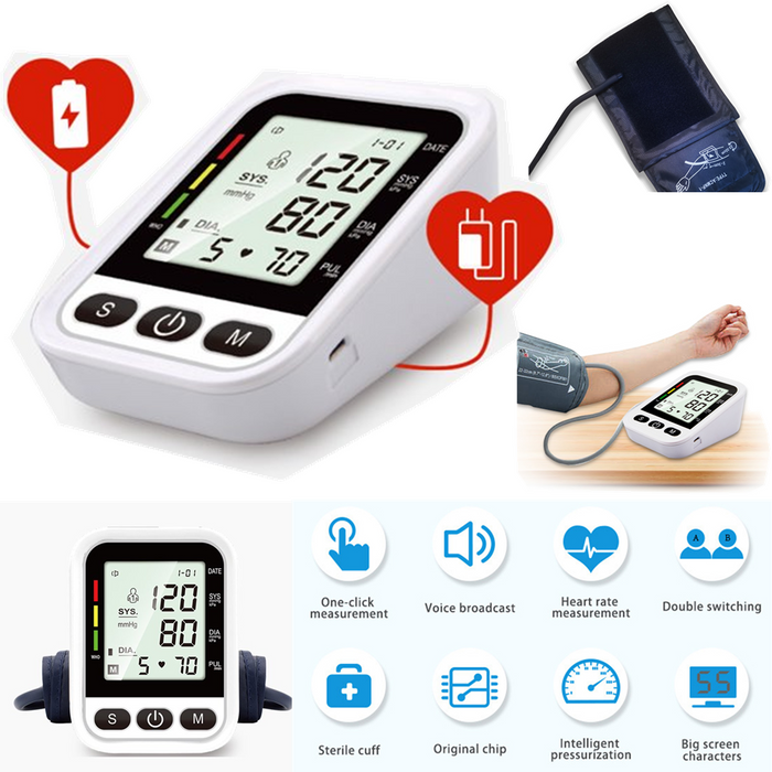 Blood Pressure Monitor, BP Monitor Irregular Heart Beat Detection Cuff Automatic with Large Display Screen for Home Use