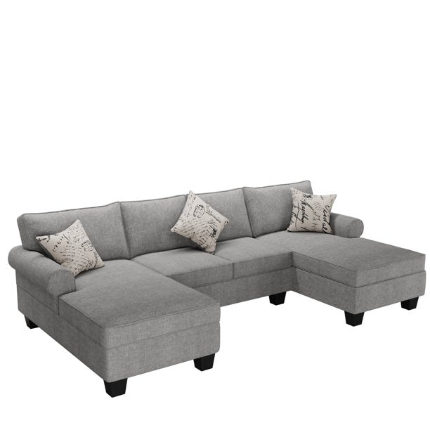 Vinmall Modular Sectional Sofa U Shaped Couch with Reversible Chaise & Ottomans, Gray