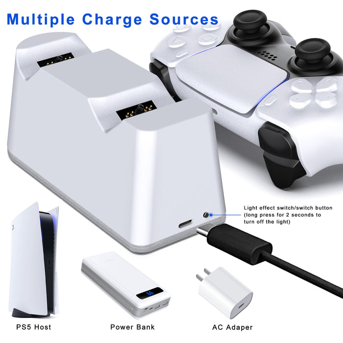 Doosl Charging Station for PS5 Controllers, PS5 Fast Charger Dock with Colorful Lights Type-C Cable LED Indicator, Charging Stand for Playstation 5 Dualsense Controllers