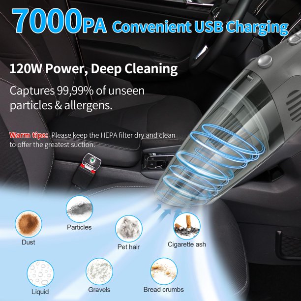 Beenate Handheld Vacuum Cordless, 7KPA Powerful Cyclonic Suction Vacuum Cleaner, Portable Quick Charge Hand Vacuum with Washable HEPA Filter for car