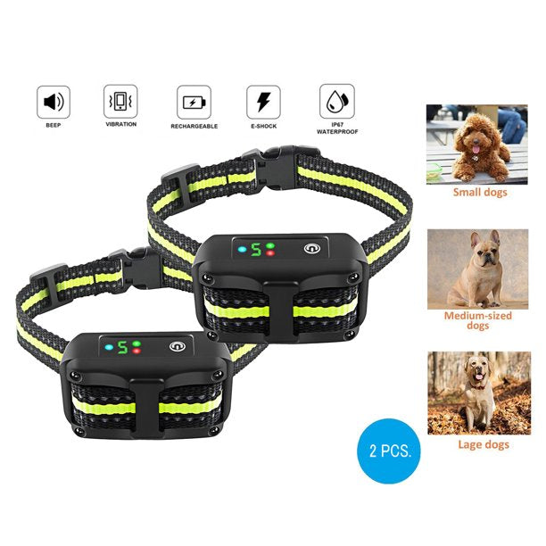 Dog Bark Collar, MrDoggy Shock Collar with Beep Vibration and Shock for Small Medium Large Dogs Training, 2PCS