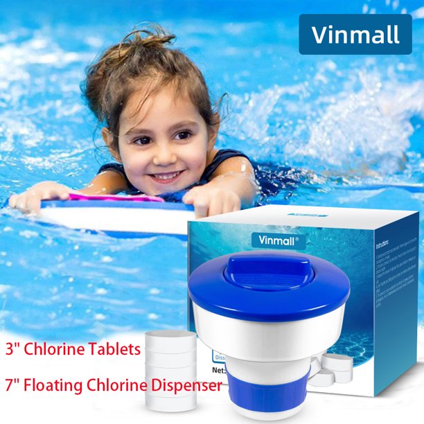 Vinmall 7 Inch Large Capacity Floating Chlorine Dispenser with 3 Inch Pool Chlorine Tablets, Fits 1-3in Tablets for Swimming Pool or Spa