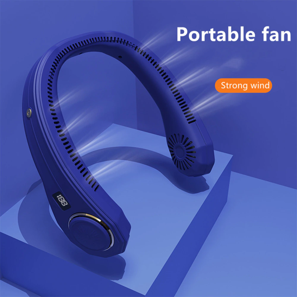 Hands-Free Neck Fan, Personal Sports Fan with LCD Display, 4000mAh, 3 Speeds, Blue