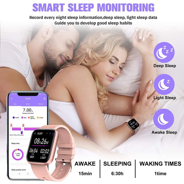 Rioicc Smart Watch, Fitness Tracker Built-in GPS Health Tracker,IP67 Waterproof Heart Rate Monitor And Sleep Tracker Smart Watch For Android and IOS Phones,Pink