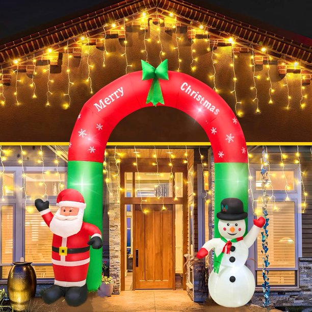 Vinmall 8ft Lighted Christmas Inflatable Archway Arch with Santa Claus and Snowman Cute Indoor Outdoor Garden Yard Party LED Lights Prop Decoration