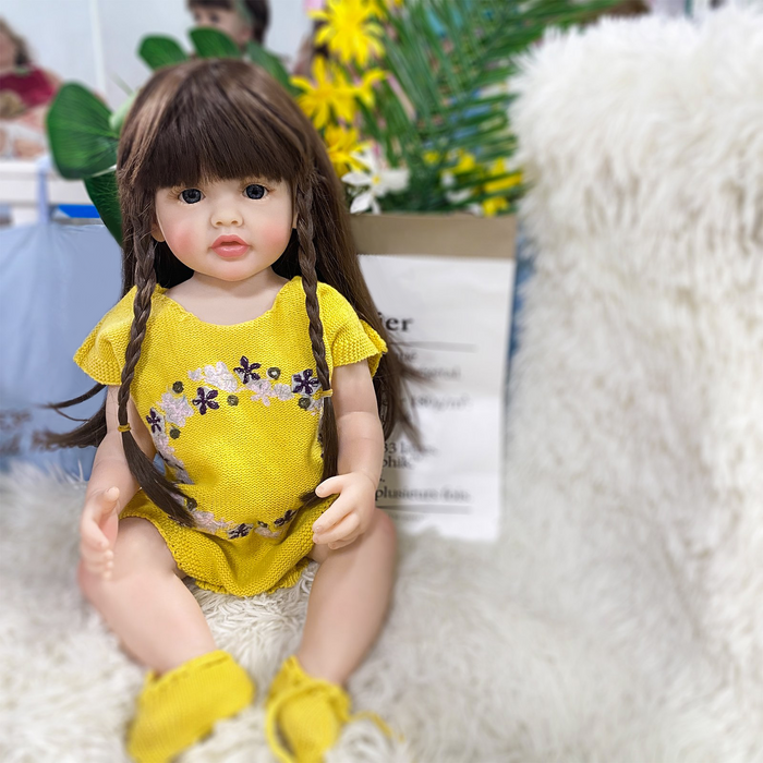 JoRocks Reborn Baby Girl Dolls, 22 inches 55cm Silicone Full Body Waterproof Realistic Toddler Baby Dolls, Lifelike Baby Dolls with Yellow Romper Sweater for Girls Birthday Gifts