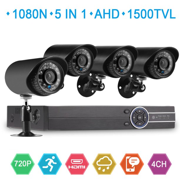 Rioicc Outdoor Security Camera System, 4Pcs 720P IP66 Waterproof 4CH DVR 1500TVL Security Camera Outdoor for Home Securitywith Night Vision, Motion Alert, Remote Access