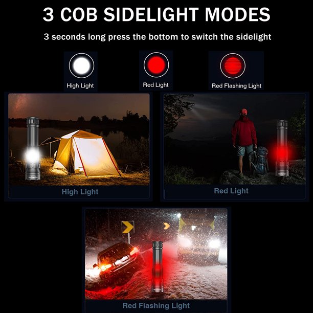 LED Tactical Flashlight, 90000 High Lumens Rechargeable LED Flashlight, Small Super Bright Flashlight, 6 Modes Zoom Torch with Red Light Warning Flashlight for Emergencies