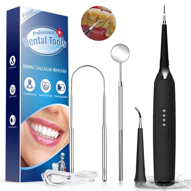 Tartar Remover for Teeth, Portable 5 in 1 LED Plaque Remover, Dental Tools Teeth Stain Remover, Dental Calculus Remover with Dental Floss Mirror and Tweezer