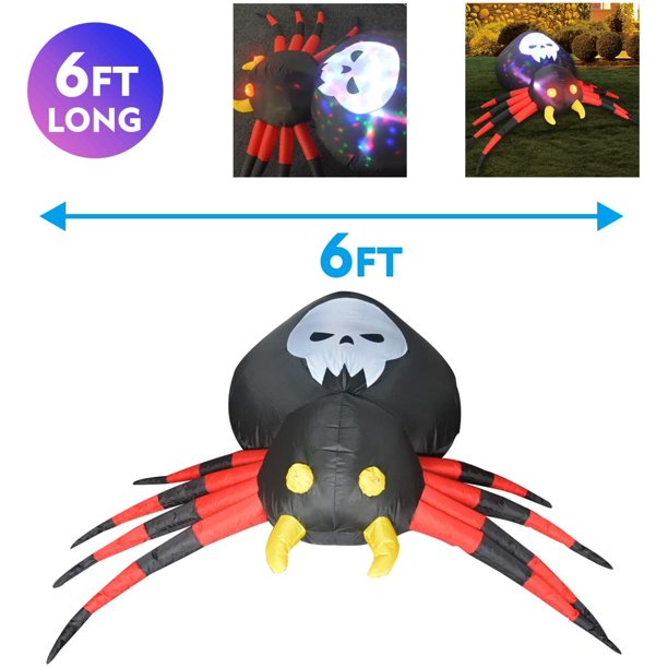 6 FT Width Halloween Decoration, Halloween Inflatables Spider with changing Magic Light Blow Up Yard Indoor/Outdoor Decorations