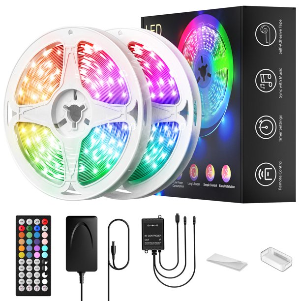 LED Strip Lights, 65.6ft/20m RGB Stripe Lights with 44-Key Remote Control, Color Changing LED Rope Light for Bedroom, Music Sync Color Changing Lights for Room Party