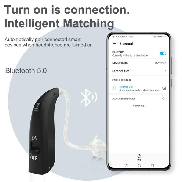 Vinmall Bluetooth Rechargeable Hearing Aids for Ears, Hearing Amplifier for Seniors with Noise Cancelling for Adults Hearing Loss,Volume Control, Black