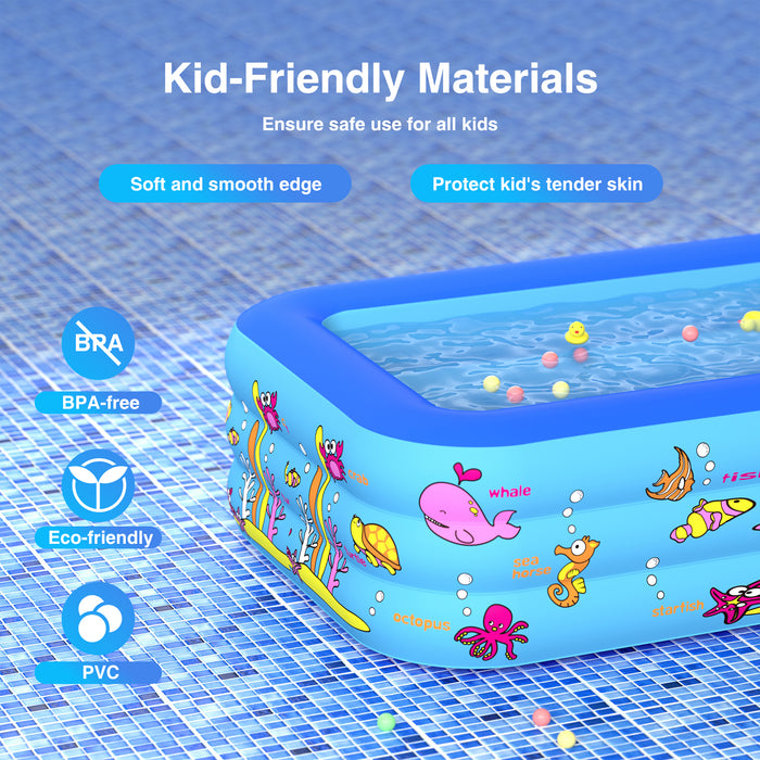 Kids Swimming Pool, Family Lounge Inflatable Pool BPA-free Premium PVC Pool, 3 Layer Thicken Inflatable Paddling Pools 83" x 57" x 21"