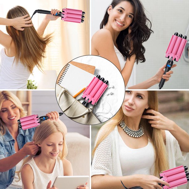 Hair Curling Iron Hair Waver 3 Barrel, Tourmaline Ceramic Fast Heating Hair Curler, Large Wave 3 Barrel Curling Iron, Adjustable Temperature with LCD Display