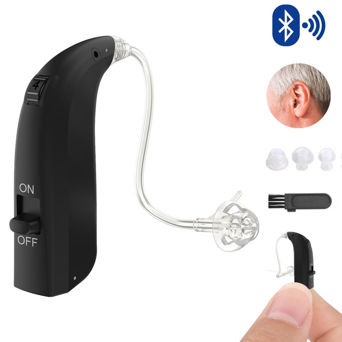 Bluetooth Hearing Aids, USB Rechargeable Hearing Amplifier with Noise Cancelling & 3 Adjustable Modes, Personal Hearing Assist for Seniors Adults, Black, 1 Pack