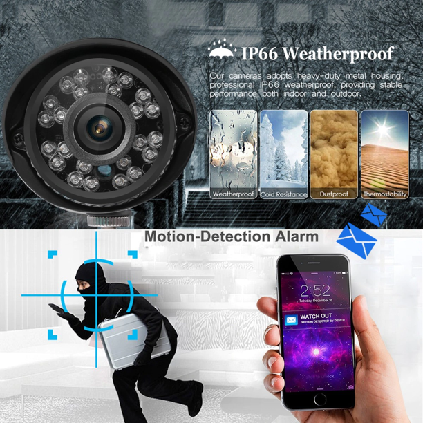 Security Camera System, 4pcs Security Camera Kit 4CH DVR Waterproof CCTV Surveillance Cameras with IR Night Vision Motion Alert Remote Access