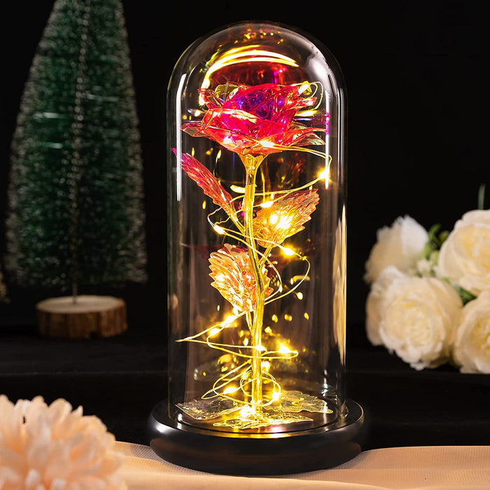 Melliful Galaxy Rose in Glass with LED Light, Colorful Rose Flower Gift for Mother's Day, Valentine's Day Wedding Anniversary Christmas Rose Gifts(Glod)