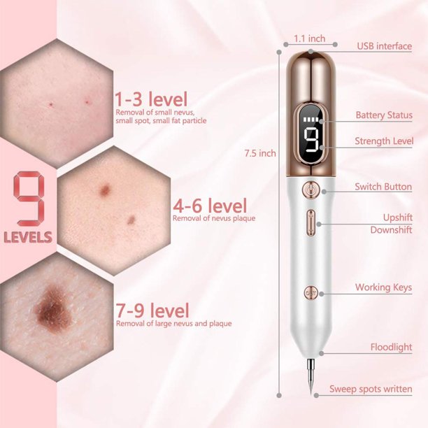 Mole Remover Pen,Skin Tag Remover Dark Spot Remover Freckle Tattoo Wart Mole Removal Tool With LED Screen and Spotlight