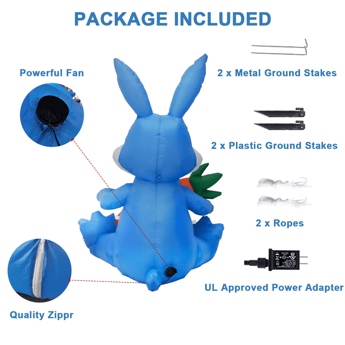 4ft Easter Inflatable Bunny with LED Happy Easter Carrot for Indoor Outdoor Decoration