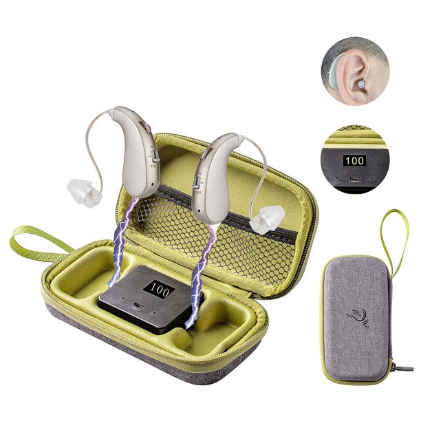 Doosl Hearing Aids for Ears Rechargeable, Sound Hearing Amplifier with Charing Box for Seniors, Silver, 1 Pairs