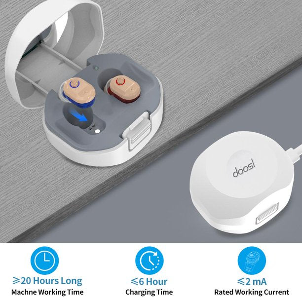 Vinmall Invisible Hearing Aids with Noise Reduction, Mini In-Ear Digital Hearing Aids for Seniors, Rechargeable Enhances Speech and Audio Sound Amplifier with Portable Charging Case, Both Ears