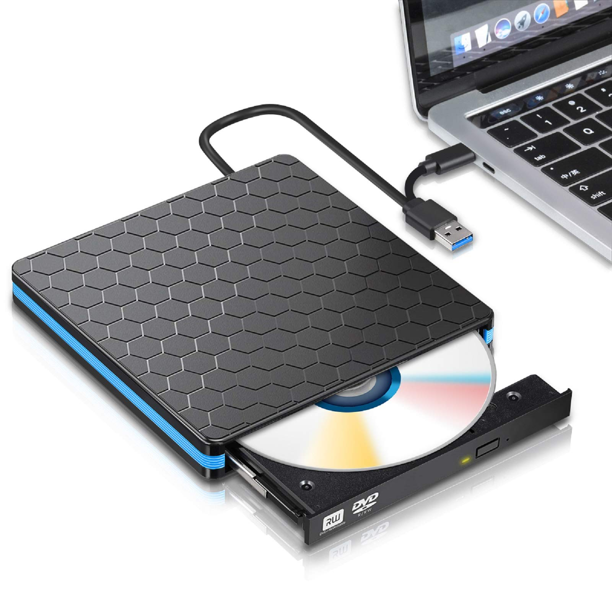 Doosl External DVD Drive, USB 3.0 Type C CD Drive, Dual Port DVD Player, Portable Optical Burner Writer Rewriter, High Speed Data Transfer for Laptop Notebook Desktop PC MAC OS Windows 7/8/10