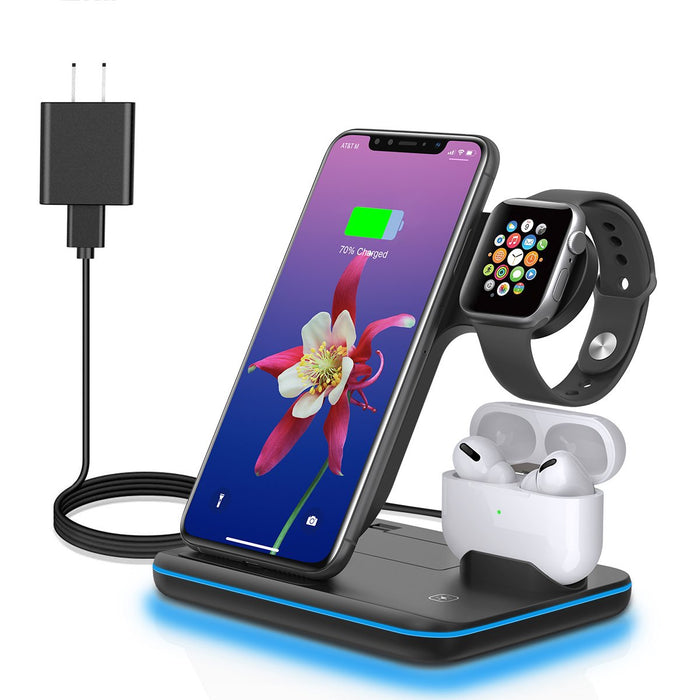 Doosl Wireless Charger, Qi-Certified 3 in 1 Fast Wireless Charging Station Compatible with Apple Android Devices