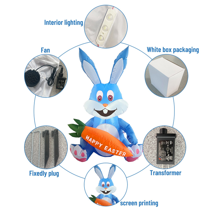 4ft Easter Inflatable Bunny with LED Happy Easter Carrot for Indoor Outdoor Decoration