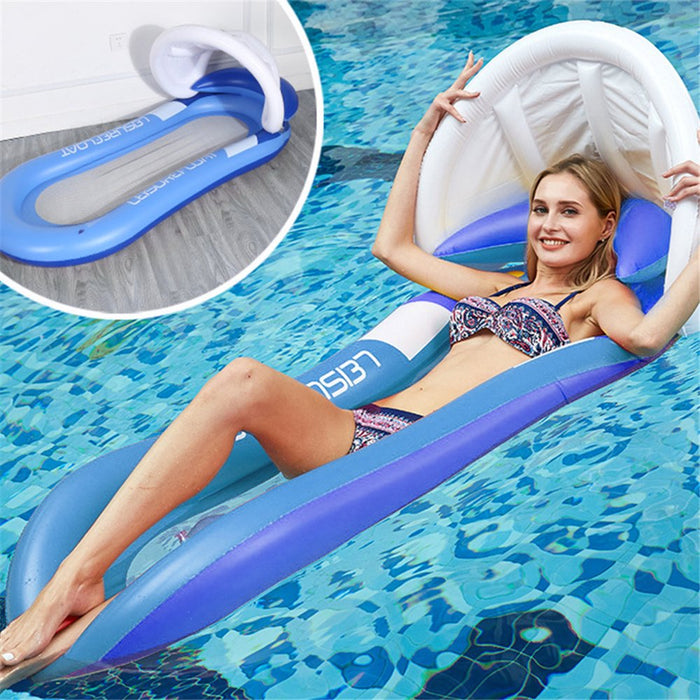 Black Friday Deals! Vinmall Inflatable Pool Floats with Sun Canopy, Comfort Pool Lounge with Integrated Head, 63" x 33.5", Thickened PVC