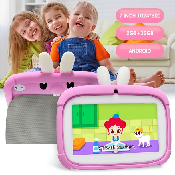 Kids Tablet PC, Doosl 7 inch Android 32GB Storage IPS Screen Tablet PC with Cute Rabbit Shape Cover and Premium Parent Control Pre-Installed Educational APP for Children (Pink)