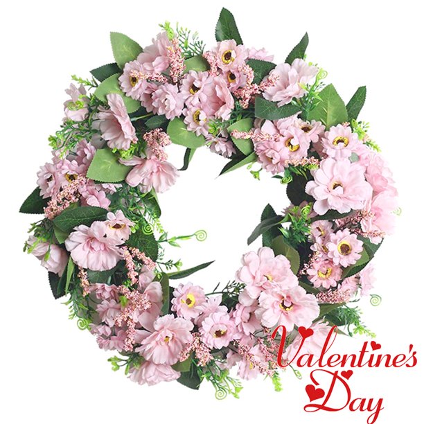 Valentine's Day Wreath, Spring Wreath Artificial Daisy Flower Wreath for Front Door, Indoor Natural Vine Wreath Home Decor for Window, Outdoor, Wedding