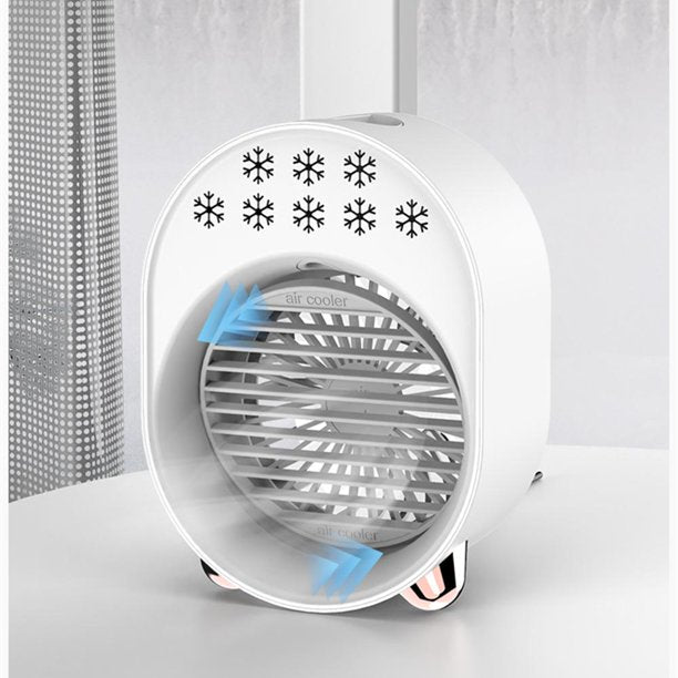 Desks Air Conditioner Fan, Portable Mini Personal Air Cooler Fan with 3 Speed Mode, Small Humidifier Air Cooler Desk Table Fan, and USB Input & 7 Colors Night Light for Home, Office, and Room