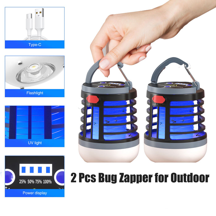 2 Pcs Bug Zapper Outdoor, MIni Electric Mosquito Repellent, Cordless Mosquito Zapper Insect Killer with Mosquito UV Lamp, Rechargeable Insect Fly Trap For Home, Kitchen, Patio, Backyard