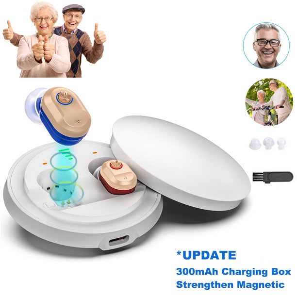 Vinmall Hearing Aid for Seniors with Noise Reduction, Mini Invisible In-Ear Digital Hearing Aids for Ears, Rechargeable TWS Enhances Speech and Audio Sound Amplifier with 300mAh Portable Charging Case