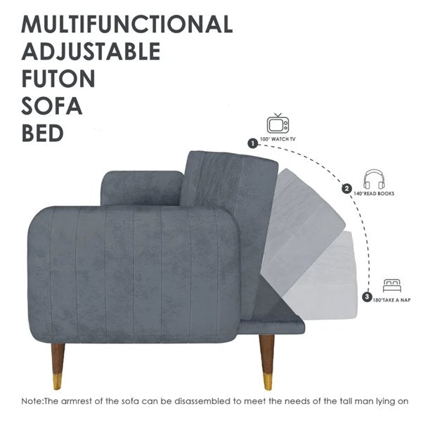 Vinmall Sofa Bed, Velvet Upholstered Modern Convertible Folding Futon Lounge Couch Gray