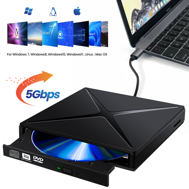 External DVD CD Drive, USB 3.0 Portable CD/DVD+/-RW Drive/DVD Player for Laptop CD ROM Burner Compatible with Laptop Desktop PC Windows Linux OS Apple Mac