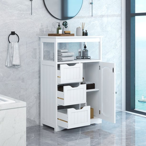 Vinmall Drawer Bathroom Cabinet Storage Cupboard 2 Shelves Free Standing White