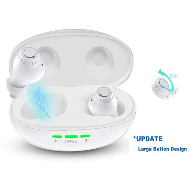 Vinmall Bluetooth Rechargeable Hearing Aids for Ears, Hearing Amplifiers for Seniors with Noise Cancelling and Portable Charging Box(White)