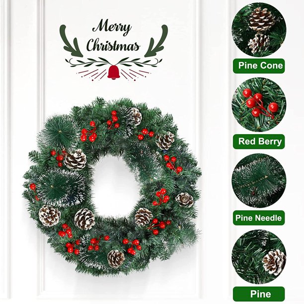 Vinmall Artificial Christmas Garland Flocked with Mixed Decorations and LED Color Lights Frosted Berry Faux Vine Lights, 9 ft