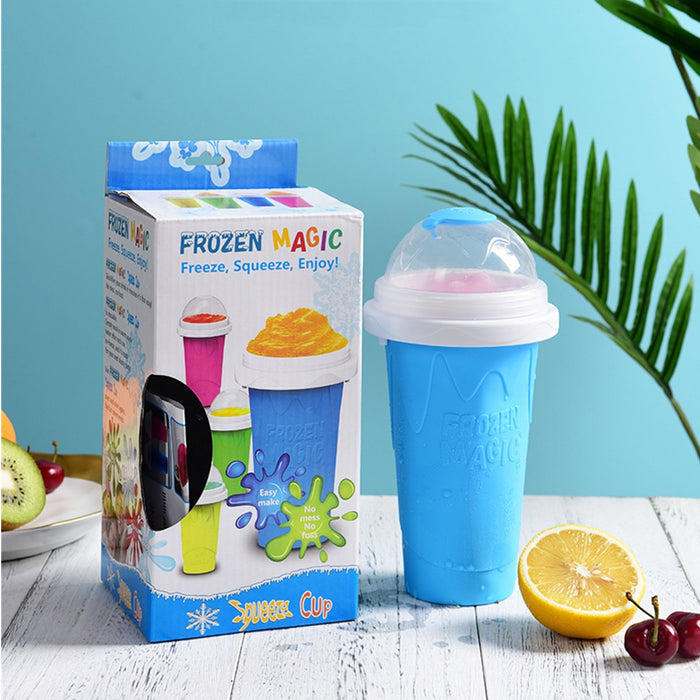 Slushie Maker Cup, Magic Quick Frozen Smoothies Cup Cooling Cup, Double Layer With Lid, DIY Milkshake Smoothies Tools for Kids and Family, Blue