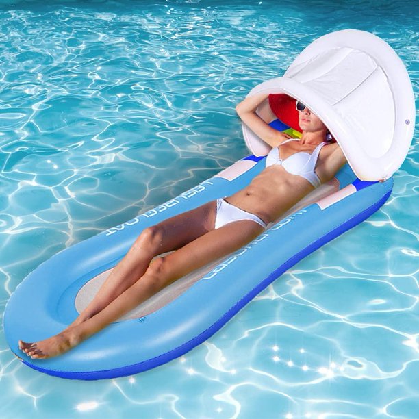 JoRocks Pool Floats ,Inflatable Pool Float Large Water Hammock Lounger with Head Pillow & Sunshade, Lake Raft Portable Recliner Beach Swimming Pool Floaty for Kids Adults Pool