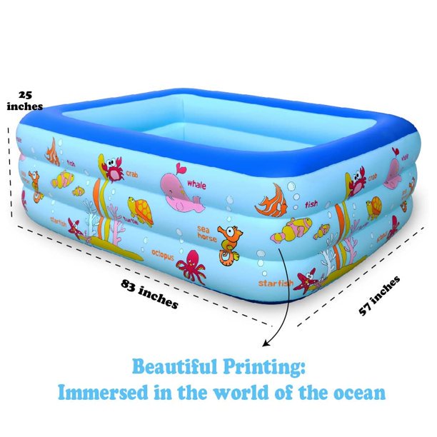 Inflatable Swimming Pool for Kids and Adults, 83" X 57" X 25" Full-Sized Family Inflatable Pool, Blow Up Lounge Pools Above Ground Pool Toddler, Outdoor, Garden, Summer Water Party