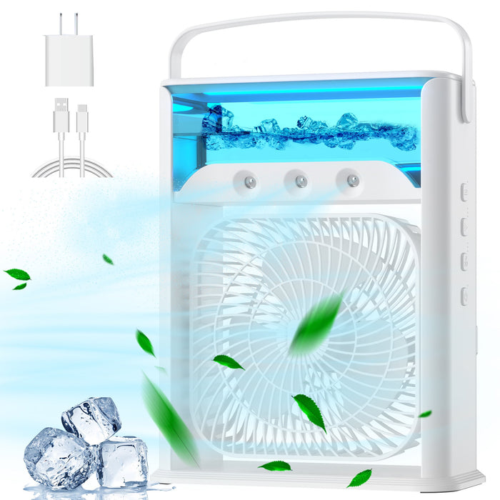 Personal Air Conditioner Fan,Portable Air Cooler,Small Air Conditioner Evaporative Cooler Humidifier,3 Speed Misting Desktop Cooling Fan with LED Light,Mini Personal Air Cooler for Office,Home