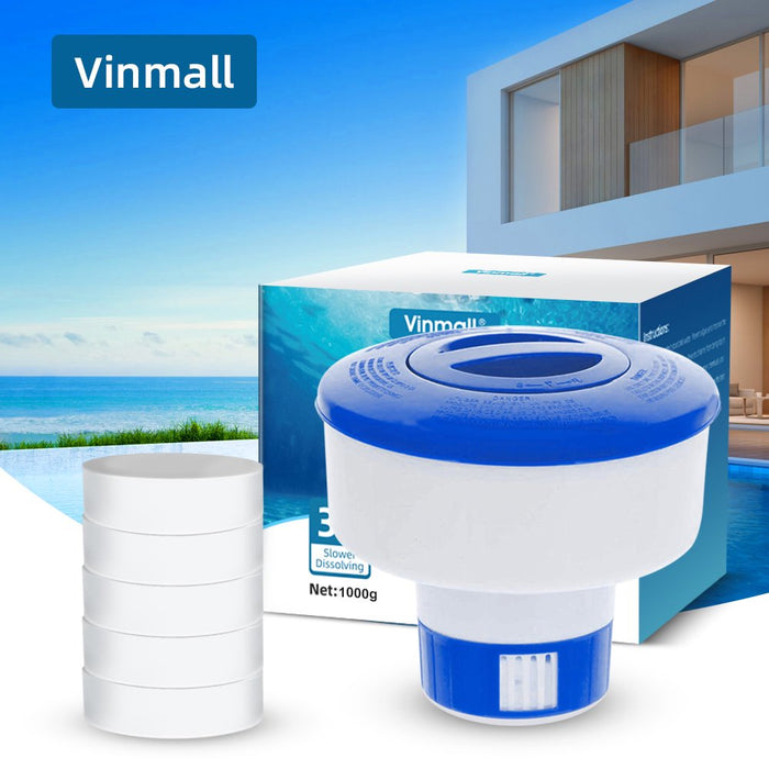 Vinmall 3" Chlorine Tablets for Pool, Included 5" Chlorine Floater, 2.3 LBs Chlorine for Swimming Pool Spa Hot Tub Cleaning