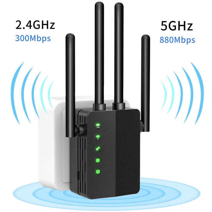 Doosl WiFi Range Extender, 1200Mbps Signal Booster Repeater with 2.4 & 5GHz Dual Band, 4 Antennas Full Coverage up to 2500 sqft Wireless Internet Amplifier for Smart Home Devices