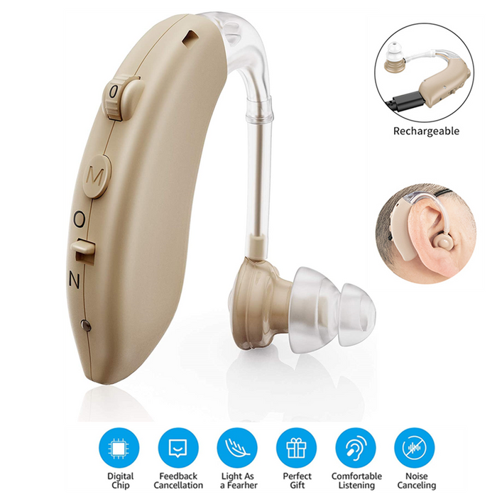 Rechargeable Hearing Aid, BTE Ear Assist Device, Volume Control, with Noise Reduction Function