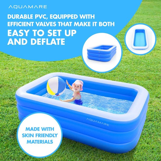 Vinmall Inflatable Swimming Pool, 106''x70''x24''PVC Three-layer Cuboid Shape Bathtub Full-Sized Inflatable Pool For Kids, Adults, Outdoor, Backyard, Summer Water Party