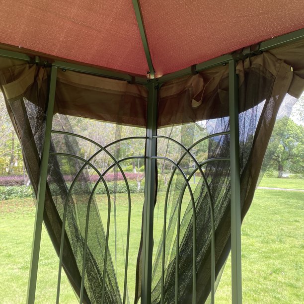 10'x10' Outdoor Patio Gazebo Canopy Tent With Ventilated Double Roof And Mosquito net, Detachable Mesh Screen On All Sides, for Lawn, Garden, Backyard and Deck, Brown