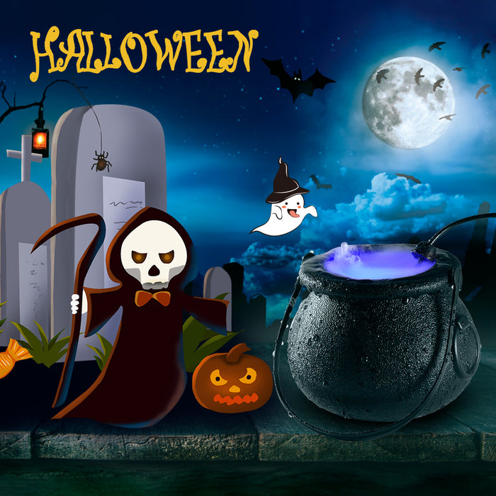 Halloween Witch Pot Smoke Machine LED Humidifier Color Changing Decor Halloween Party DIY Scene Layout Prank Toy