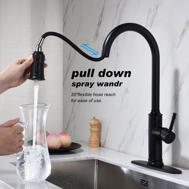 Vinmall Kitchen Faucet with Pull Out Spraye ,Black,S2